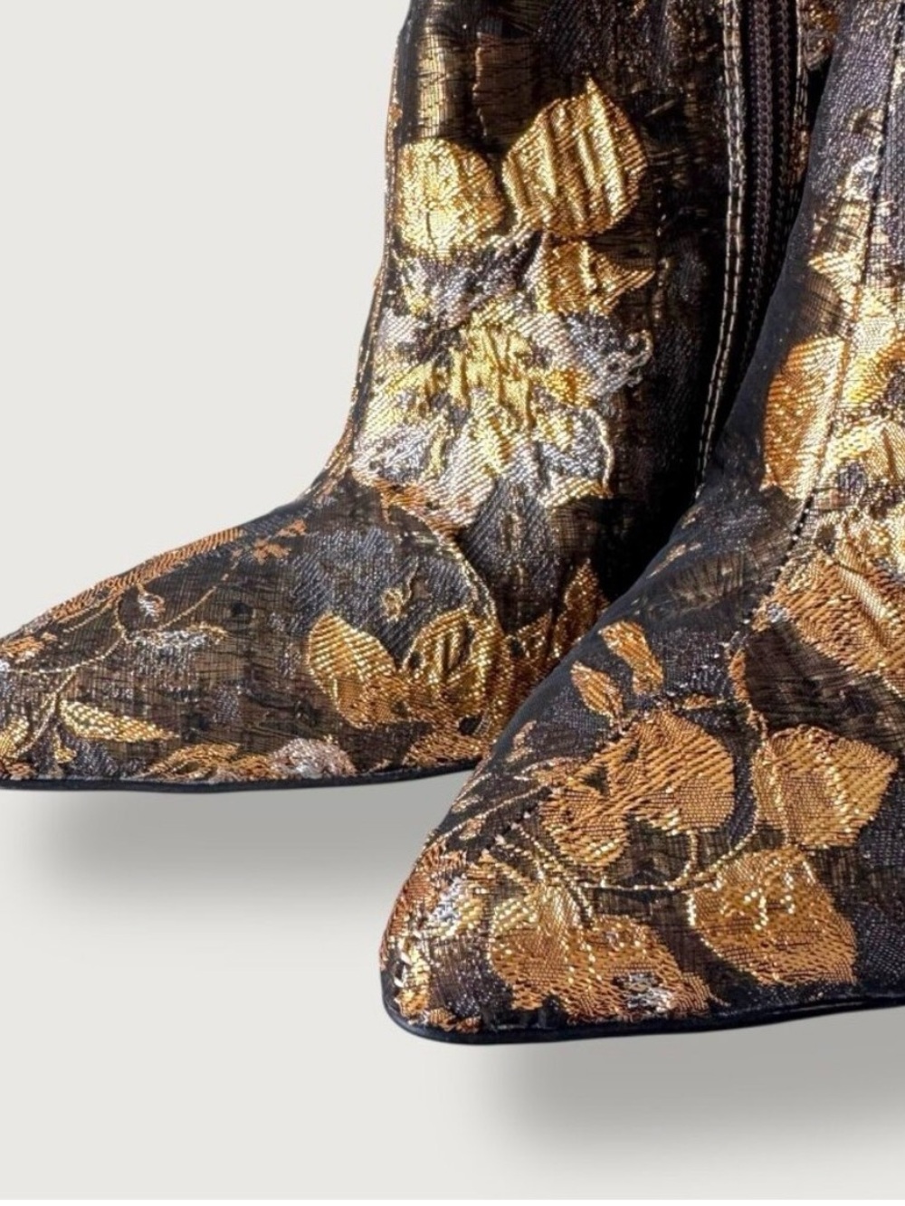 Jessica Simpson Metallic Gold Floral Pointed-Toe Ankle Boots - Black
